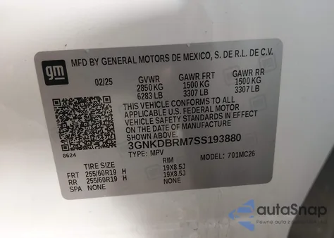 2025 Chevrolet Blazer Ev Lt Fwd from USA, damaged, VIN 3GNKDBRM7SS193880